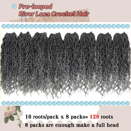 Gray River Locs Crochet Hair Black Women 8Packs 10" Short Goddess Locs Crochet Hair Curly Faux Locs Hair Pre Looped Crochet Braids Hair Boho Hippie Locs Synthetic Hair Extensions (#T1B/Gray 10inch)