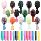 ANSLCA Bulk Mini Brush Set - 28 Pack: 14 Travel Mini Brushes + 14 Wide Detangling Mini Combs for Wet/Dry Hair (Stylish Colorful)