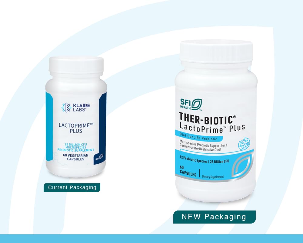 Klaire Labs SFI Health Ther-Biotic LactoPrime Plus - Lactobacillus and Bifidobacterium Probiotics for Digestive Health - Daily Probiotic for Men & Women for Carb-Sensitive Individuals (60 Capsules)