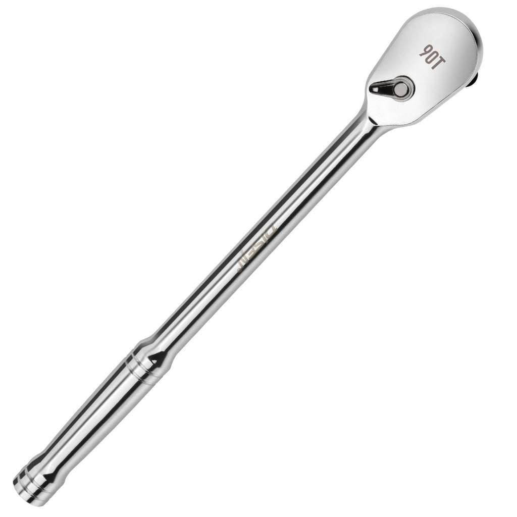 DISEN Extra Long Handle 1/2" Drive Ratchet Socket Wrench,90-Tooth Ratchet Wrench with 14" Handle and Dust Proof Teardrop Enclosed Head, Reversible, CR-V Steel Made, CR-MO Head, Gifts for Men