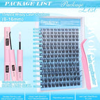 Pawotence Lash Clusters Kit Wispy Lash Extension Kit 8-16mm Natural Cluster Eyelash Extension Kit Individual Lashes 154pcs C Curled Eyelash Clusters with Lash Bond and Seal, Lash Tweezers for Self Use