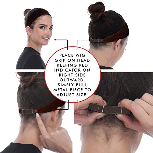 Madison Headwear Wig Grip Headbands For Women- Adjustable To Custom Fit Your Head - Velvet Comfort - Wig Bands No Slip Breathable Lightweight Material For All Day Wear! Keep Wig Comfortably Secured