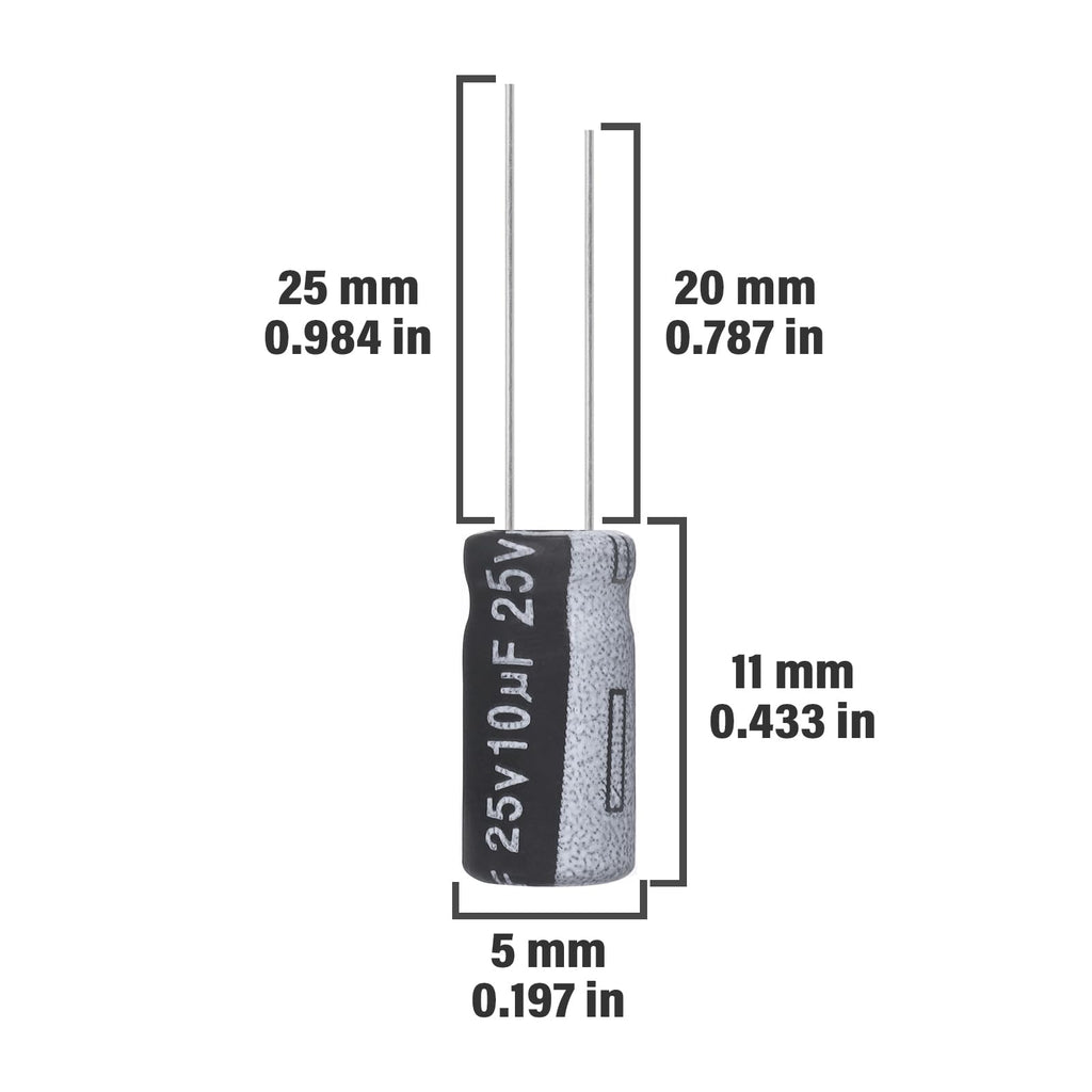 ALLECIN 10uF 25V 5x11mm Electrolytic Capacitor 10 UF MFD 25 Volt 0.2x0.43in Aluminum Capacitors (Pack of 15)