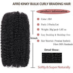 Xtrend 16 Inch 3 Bundles 90g Natural Black Afro Kinky Curly Braiding Bulk Hair For Mini Braiding Twists ，Afro Kinkys Bulk Synthetic Hair For Micro Spring Twist，Dreadlock Extensions Repair Locs Women