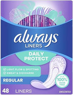 Always Radiant Pantyliners, Regular, Unscented, 48 Count, 2 Pack. (Includes 96 Pantiliners Total.)