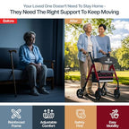 Walkers for Seniors with Seat Foldable Rollator Walker with 8" Wheels, Adjustable Handle Height, Comfortable Seat, 350 lb Capacity, Lightweight Rolling Walker with Storage Pouch - Red