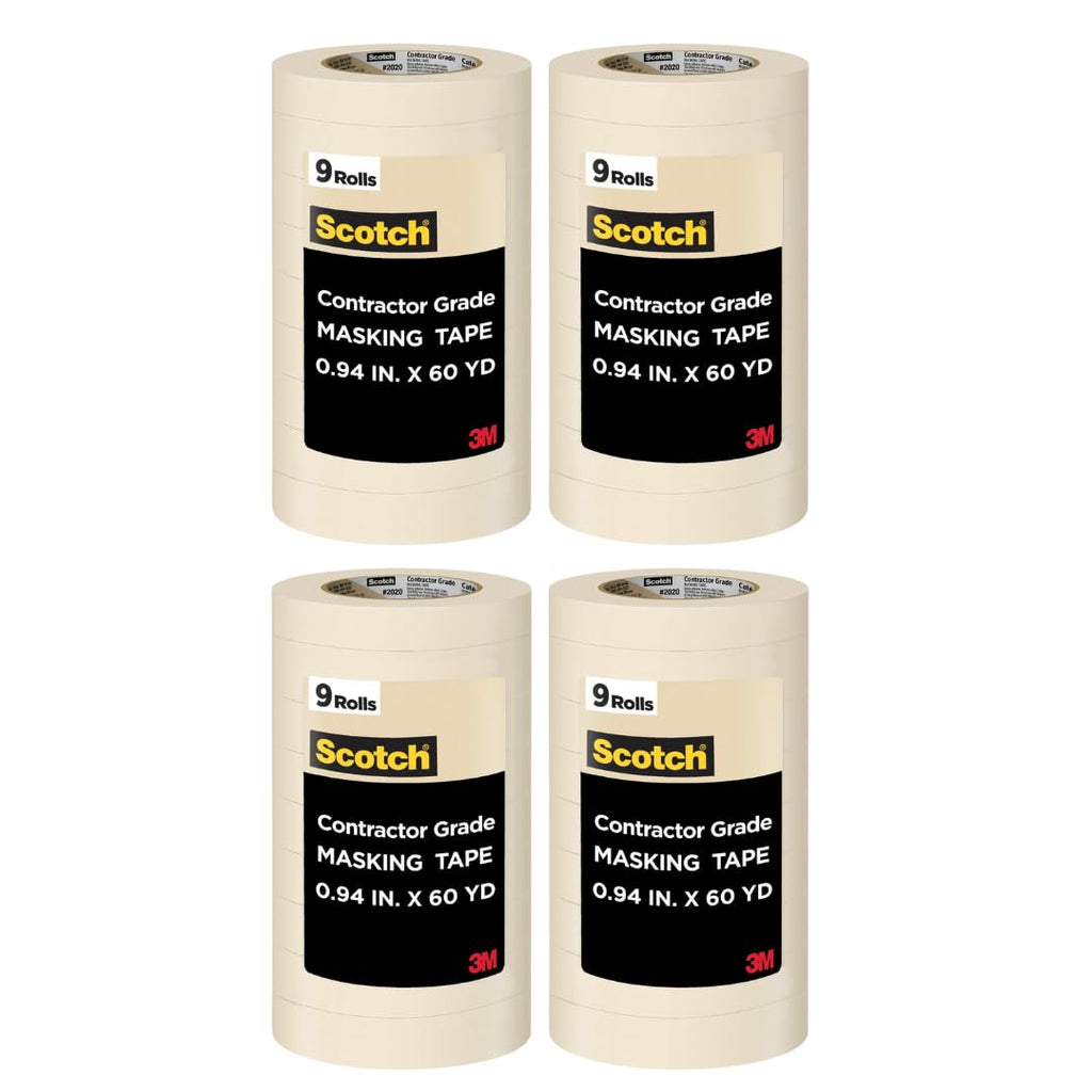 Scotch Contractor Grade Masking Tape, 0.94 inches by 60.1 Yards (540 Yards Total per roll), 4 Pack