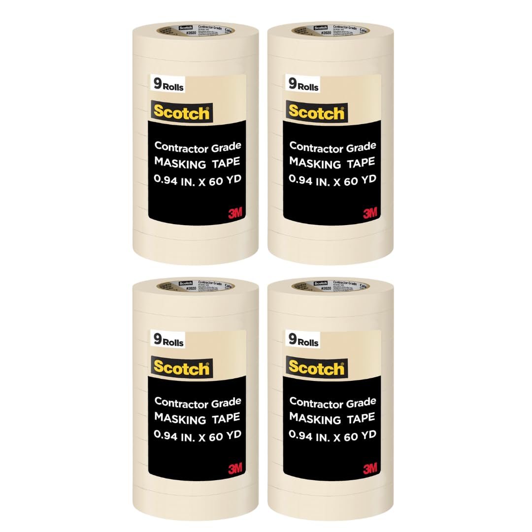 Scotch Contractor Grade Masking Tape, 0.94 inches by 60.1 Yards (540 Yards Total per roll), 4 Pack