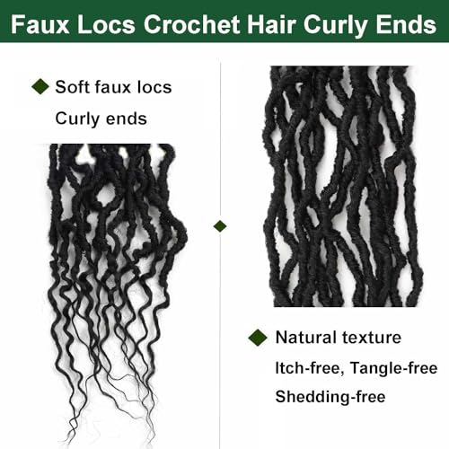 8 Packs Goddess Locs Crochet Hair 14 Inch Soft Locs Crochet Braids Curly Ends Boho Crochet Dreads Loc Hair for Women (14inch(pack of 8), 1B)