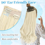 KooKaStyle Invisible Wire Hair Extensions Long Wavy Layered Synthetic Hair Extensions with Transparent Wire Adjustable Size 6 Secure Clips Platinum Blonde Hairpieces for Women 20 Inch