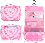Kids Hanging Toiletry Bag for Girls, Travel Toiletry Bag for Teen Girls Cosmetic Makeup Waterproof Wash Bag Traveling Toiletries, Tie Dye Pink Heart