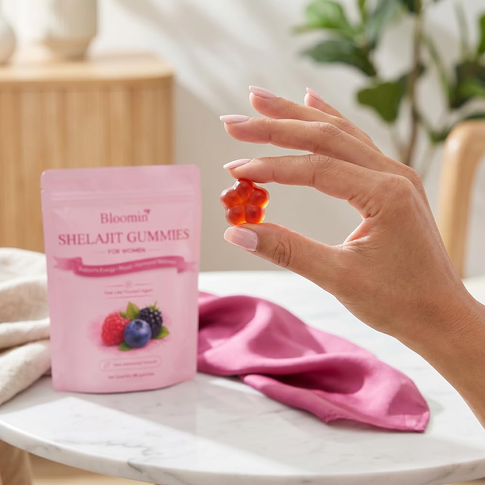 Vlsdoin Bloomin Shilajit Gummies for Women, Feminine Wellness Supplement, with Daily Mood, Herbal Berry Gummies, 60 Gummies