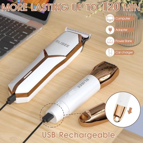 Hair Clippers & Bikini Trimmer for Women - Waterproof Electric Clippers and 4 in 1 Bikini Trimmer Set, Deluxe Hair Trimmer, Wet/Dry Body Shaver for Nose Eyebrows Beard Pubic Hair, Blue