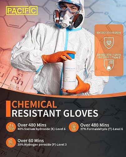 PACIFIC PPE Strength Nitrile Industrial Orange Gloves, 8 Mil, Diamond Texture Disposable Heavy-Duty, Powder Free, Medium, 100 Count