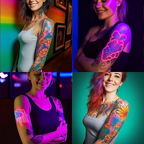 Temporary Tattoo Markers for Skin, 15 Colors Tattoo Pen + 50 Paint Stencils + 43 Tattoos Stickers, Glitter & Matte & Neon Glow Body Marker Set, Removable Fake Tattoos Kit for Teens and Adult