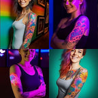 Temporary Tattoo Markers for Skin, 15 Colors Tattoo Pen + 50 Paint Stencils + 43 Tattoos Stickers, Glitter & Matte & Neon Glow Body Marker Set, Removable Fake Tattoos Kit for Teens and Adult