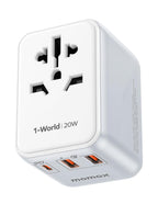 MOMAX Universal Travel Adapter, 20W+18W International Plug Adapter with 2 USB-A Quick Charging & 1 USB C PD Fast Charging,1 AC, All-in-one Wall Charger for USA EU UK AUS JP (Type C/A/G/I)