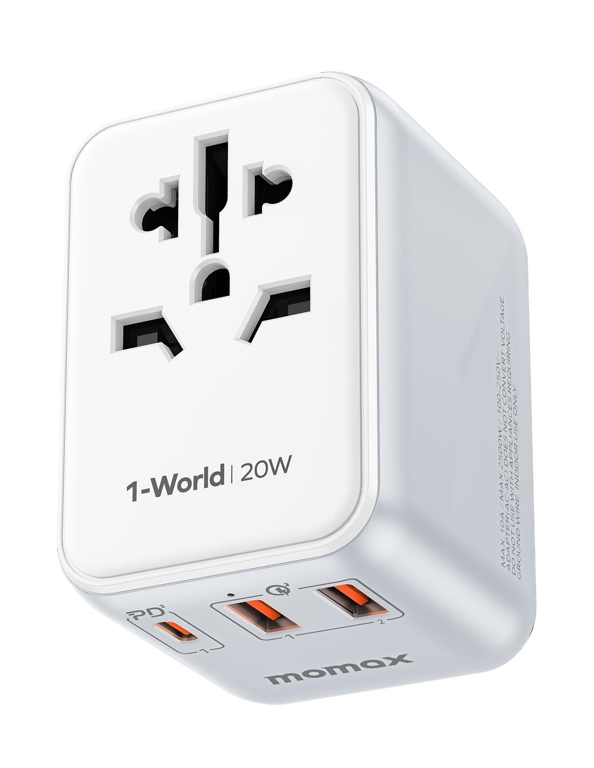 MOMAX Universal Travel Adapter, 20W+18W International Plug Adapter with 2 USB-A Quick Charging & 1 USB C PD Fast Charging,1 AC, All-in-one Wall Charger for USA EU UK AUS JP (Type C/A/G/I)