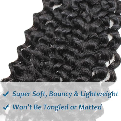 Water Wave Bulk Braiding Hair - 25% Human Hair Mixed Hair For Human Braiding Hair No Weft Curly Bundles 180g (1 Pack—2 Bundles) Boho Braids Wet and Wavy Synthetic Hair Extensions(24 Inch, 1B)
