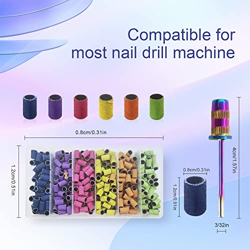 Sanding Bands for Nail Drill, Nail Drill Bits CORFULRA 300pcs 6 Colors Coarse Fine Nail Sander Set #80#100#120#150#180#240 Grits Sanding Bands, Rainbow Mandrel Nail Drill Bit for Acrylic Nails.