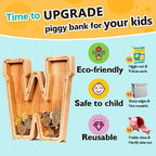 SummiDate Wooden Letter Piggy Bank| Piggy Bank for Boys Girls Toddler| Alphabet W Money Bank| Coin Bank Birthday Gift for Kids|Birthday Gift for Kids (W)