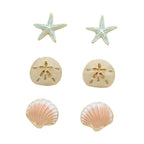 Rosemarie Collections Women's Beach Stud Earrings Set of 3 Starfish Sand Dollar Shell (Enamel Colors)