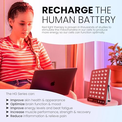 Hooga Red Light Therapy, 660nm 850nm Near Infrared Light Therapy with Timer, Built in Stand, Clinical Grade High Power Output for Skin Health, Pain Relief, Muscle Recovery, Performance. HG200