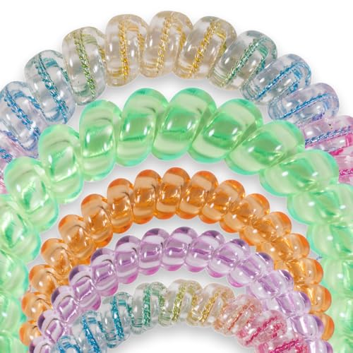 TELETIES - Mixed Spiral Hair Coils - Spring Collection - Ponytail Holder Hair Ties for Women - Phone Cord Hair Ties - Strong Grip, No Rip, Water Resistant, No Crease - 5 pack - Technicolor Dreams