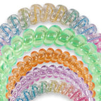 TELETIES - Mixed Spiral Hair Coils - Spring Collection - Ponytail Holder Hair Ties for Women - Phone Cord Hair Ties - Strong Grip, No Rip, Water Resistant, No Crease - 5 pack - Technicolor Dreams