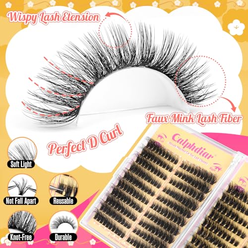 Fluffy Cat Eye Individual Lashes 80D+100D Volume Cluster Eyelash Extensions D Curl Lash Clusters 10-18mm Eyelash Clusters 380pcs Light & Right Cluster Lashes Thick Lash Extension Easier to Use