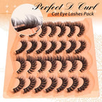 JIMIRE False Eyelashes 14 Pairs Cat Eye Lashes Wispy Fluffy D Curl Strip Natural Lashes Look Like Eyelash Extension 16MM Wispy Faux Mink Fake Lashes Pack
