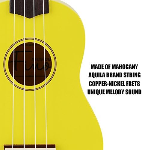 FINO Beginner Ukulele 21 Inch Soprano Ukelele for Kids Four String Wood Children Ukulele with Gig Bag (Yellow)