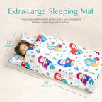 JOIEDOMI Toddler Nap Mat for Preschool 55''x30'' Sleeping Mat with Removable Pillow and Minky Blanket for Kids Ages 3-7 Roll Up Soft Kids Sleeping Bag for Boys Girls Kindergarten Daycare Sleepover