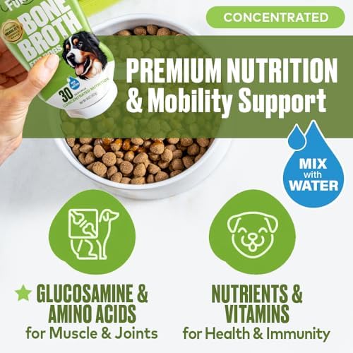 Mobility Support Beef Bone Broth for Dogs | Hip & Joint Support for Dogs | Glucosamine & Amino Acid Boosted | Human Grade Ingredients | Just add Water | Made in USA, 16 oz, 2 Pack