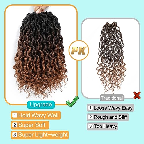 Karida Goddess Locs Crochet Hair 14 Inch, 8 Packs Faux Locs Crochet Hair for Black Women, Pre Looped Crochet Faux Locs With Curly Ends (14 Inch (Pack of 8), 1B/4/30#)