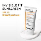 NIDA Invisible Fit Sunscreen | SPF 50 Broad Spectrum UV-A/UV-B Dual Protection | No White Cast, Low Irritation, Hydrating Lotion-like Lightweight Glow Sunscreen for All Skin Types | 1.69 fl. oz., 50ml