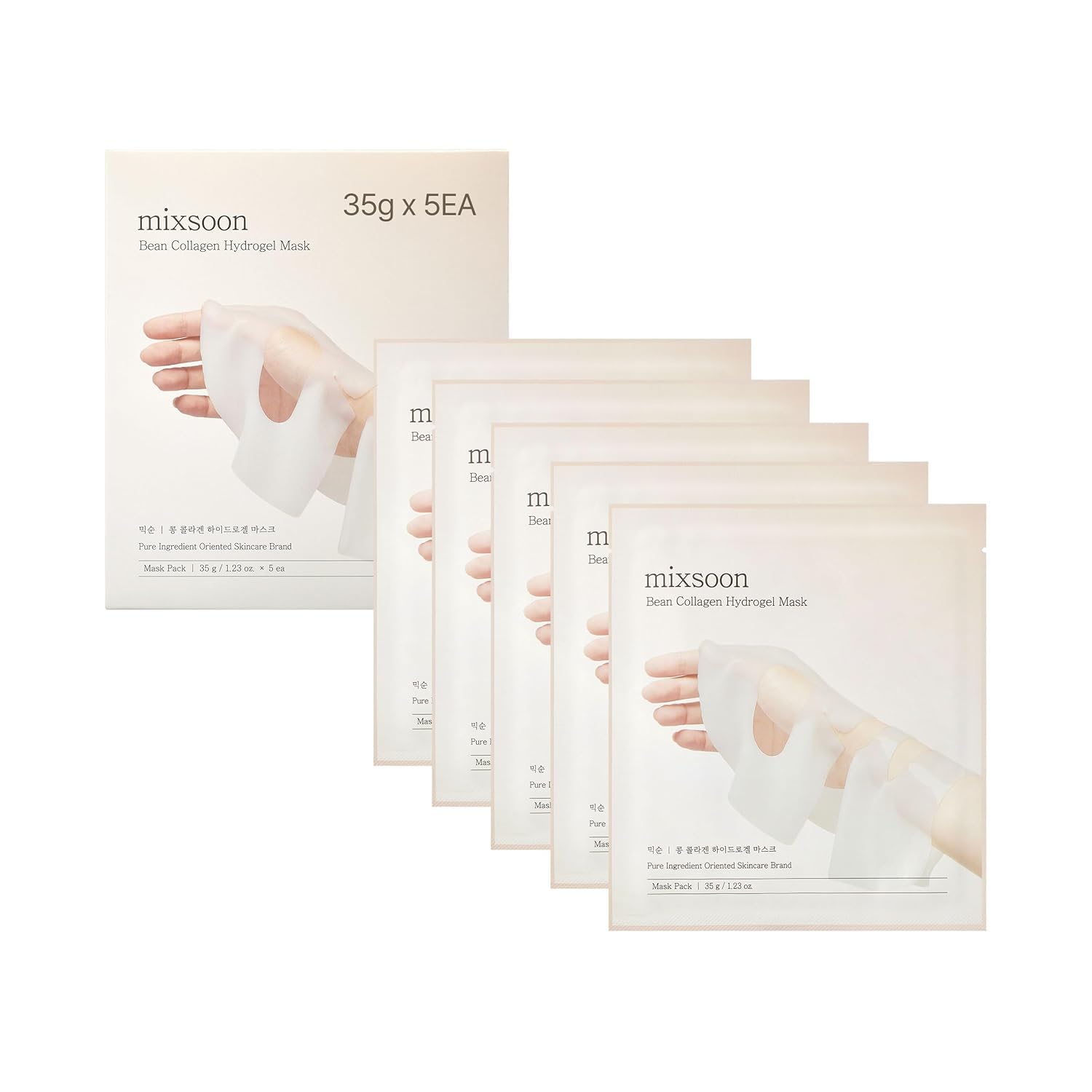 mixsoon Bean Collagen Hydrogel Mask Hydration All-In-One Firming, Soothing Gel Formula Face Mask for Radiant, Smooth Skin Stocking Stuffers 35g / 1.18 fl.oz. (5ea) Korean Glass Skin Care
