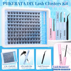 Natural Lash Extension Kit Wispy Lash Clusters Kit Lashes Clusters C Curl Cluster Eyelash Extension DIY Cluster Lashes with Lash Bond Seal Lash Glue Remover Lash Tweezers Individual Lashes