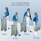 Stagiant Rolling Makeup Train Case Large Storage Cosmetic Trolley 4 in 1 Large Capacity Trolley Makeup Travel Case with Key Swivel Wheels Salon Barber Case Traveling Cart Trunk
