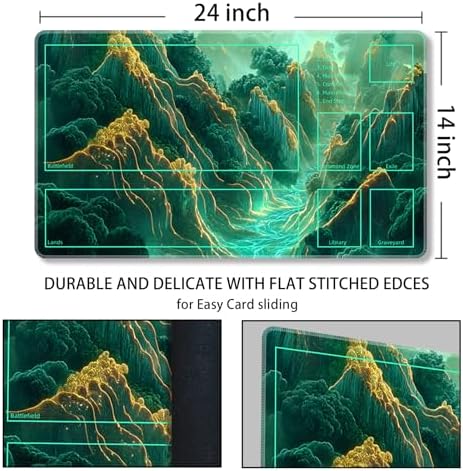 MTG Playmat with Zones Magic Card Playmat Game Mat,TCG & CCG Card Games Mat with Free Storage Bags Size 24 x 14 Inches (with Zones,Mountain4)