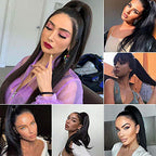 Kinky Straight Ponytails Human Hair 10A Grade Drawstring Ponytail Extension Yaki Straight Clip in Pony Tail for Black Women Natural Black Hair Pieces (18 Inches)