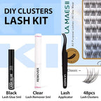 Lash Clusters Kit, Wispy & Natural Clusters Lashes Extension Kit, 48 Cluster Eyelash Extensions Soft Individual Lashes, with Clusters Lash Glue Remover Applicator DIY at Home(Wispy-C-Kit)