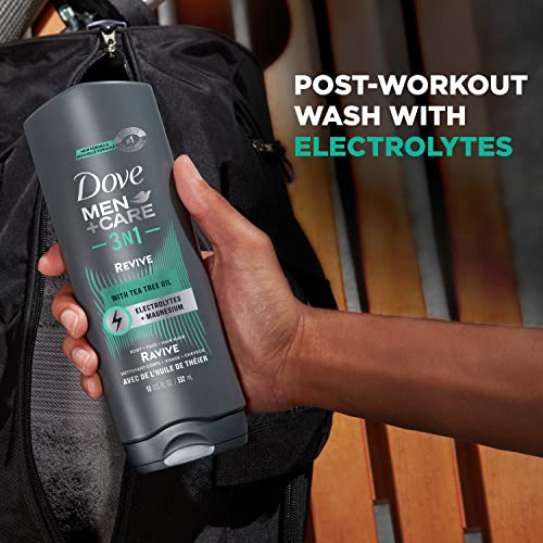 DOVE MEN + CARE Post-Workout Body Wash 3N1 Revive 4 Count For Men With Tea Tree Oil, 18 oz