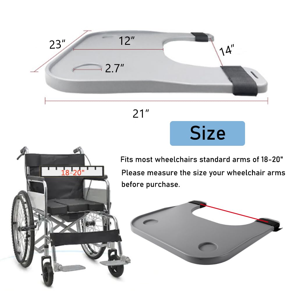 Wheelchair Tray Table - Removable Wheelchair Desk Lap Board Eating Aid for Nursing Patient, Fits Wheelchair Arms of Distance 18" - 20" (Grey)