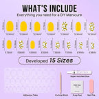 BTArtbox Press On Nails Short - Fall Fake Nails with Glue Yellow Reusable Glue On Nails in 15 Sizes, Cute Stick On Nails Kit, Banana