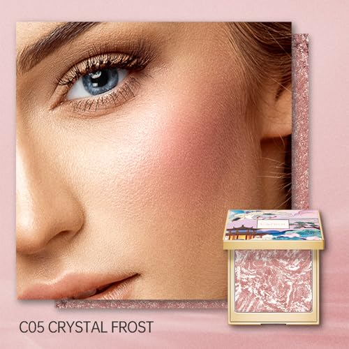 blush for cheek pink coral cheek color makeup powder blusher creamy texture long lasting shimmering glitter highlight 2 in 1 C05 Crystal Frost