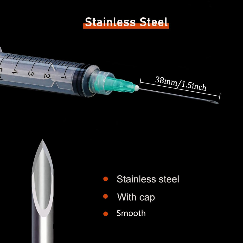 10 Pack 5ml/cc Disposable Luer Lock Lab Syringes with 21Ga 1.5 Inch Needle
