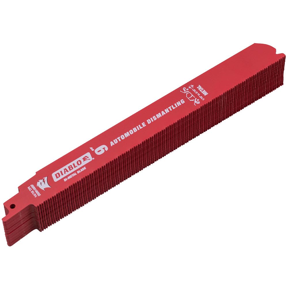 Diablo Bi-Metal Reciprocating Blades with Perma-Shield Coating for Auto Dismantling - 9" Length, Dual Tooth Design, 14/18 TPI, 25-Pack - DS0914WBF25