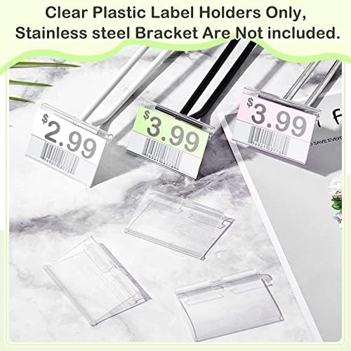 Tatuo 200 Pcs Plastic Wire Shelf Label Holders Clear Reusable Price Tags Display Shelf for Pantry Retail Merchandise Supermarket Bins Clip on Price Labels Signs for Card Shop Market Basket