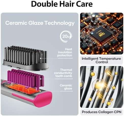 Hair Straightener Brush Straightening Comb - Ionic Heated Brush Straightener for Women, Plus 3x Dense Bristles Ceramic Styler for Thick Curly Hair, 16 Temps, 2 in 1 Flat Iron Brush Dual Voltage Travel